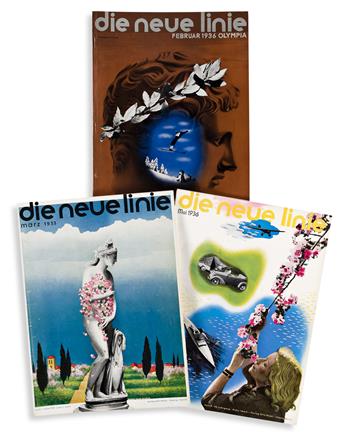 HERBERT BAYER (1900-1985).  DIE NEUE LINIE / [BAYER COVERS.] Group of 5 issues. 1930s. Each 14½x10½ inches, 36¾x26½ cm.